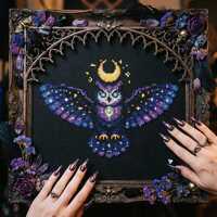 Mystic Moon Owl Cross Stitch Pattern: Dark Academia Celestial Art Embroidery PDF