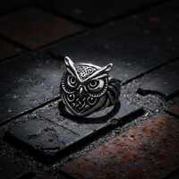 Detailed Owl Head Ring Titanium Steel Celtic Knot Band, Retro Norse Animal Amulet for Men