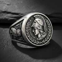Goddess Athena Owl Ring 925 Sterling Silver Ancient Greek Coin Signet Oxidized Finish Mythology Jewe