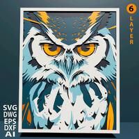 Owl multilayer SVG. Laser cut file. 6 Layer construction. Plywood cutting. CNC. Mandala plywood