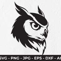 Tribal Owl Head SVG, Fierce Silhouette Cut File, Tattoo Art (Digital Download)