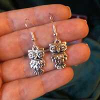 Silver Owl Drop Earrings &ndash; Minimalist French Hook Jewelry