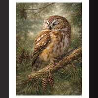 Saw-whet Owl Art Print, Painting, Winter, Owls, Wall Decor, Home Decor, Nature
