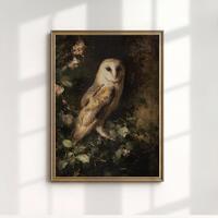 Barn Owl Art Print, Vintage Bird Painting, Moody Forest Decor
