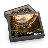 Owl in Flight Puzzle | Forest Mountain Scene 120-500 Piece