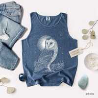 Owl Moon Tank Top Comfort Colors, Mystical Bird Tops, Celestial Cottagecore Barn Owl Graphic Shirt, 