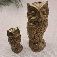 Vintage Solid Brass Owl Figurines &ndash; Set of Two Mini Woodland Ornaments