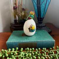 Vintage Mexican Folk Art Ceramic Colorful Owls in an Egg Figure