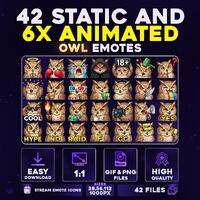 42 + 6 Animated OWL Pack PNG & GIF for Streamers, Twitch, Discord, Kick, | Chibi Forest Owl Mega