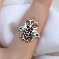 Handcrafted Sterling Silver Owl Statement Ring, 925 solid silver, adjustable options, boho animal je