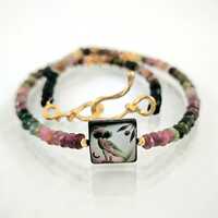 Athena Owl Necklace Intaglio Mother Pearl Tourmaline