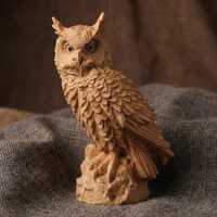 Wooden Owl Figurine Decor,Decorative Owl Statue for Bookshelf, Desk or Nightstand