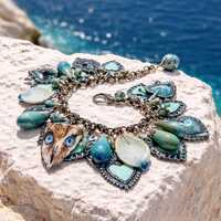 Handmade Owl Charm Bracelet: Sacred Heart, Ceramic and Painted Charms
