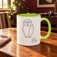 Custom Line Art Owl Mug, Personalized Name Coffee Cup, Animal Lover Gift (EU/UK Shipping)