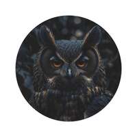 Nocturnal Empire Owl Round Rug | Luxury Black Chenille Circle Carpet 60" Dark Gothic