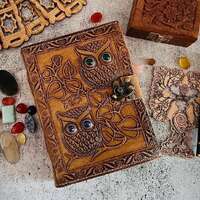 Embossed Twin Owl Leather Journal, Rustic Vintage Writing Notebook, Nature Lover Diary