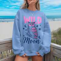 Wild Moon Owl Shirt Celestial Aesthetic Sassy Night Sky Mystic Bohemian Whimsical Pink Indie Starry 