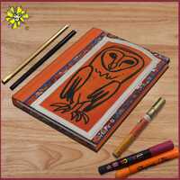 Hardcover Journal – Orange Folk Art Owl Notebook, Lined Writing Pages