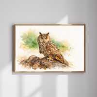 Watercolor Owl Printable Wall Art &ndash; Rustic Woodland Decor, Gift for Bird Watchers (Digital Dow