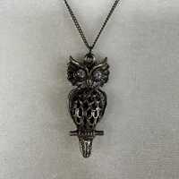 Vintage Gold-Tone Owl Pendant Necklace, 1970s Retro Woodland Statement Jewelry