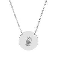 Engraved Barn Owl Circle Necklace | Personalized Round Pendant