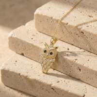 14K Solid Gold Owl Necklace, Women&rsquo;s Day Gift