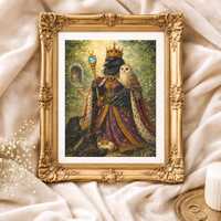 Mystical Crow King Print &ndash; Royal Raven Owl Artwork, Gothic Woodland Home D&eacute;cor