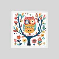 Folk art OWL themed Wall Art, Children&rsquo;s room Digital Wall Posters. Set of 3 10&rdquo; x 10&rd