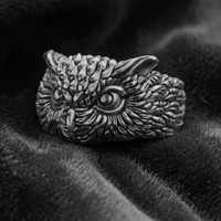Owl Ring Sterling Silver &ndash; Detailed Barn Owl Jewelry, Nature Lover Gift for Her, Animal Bird R