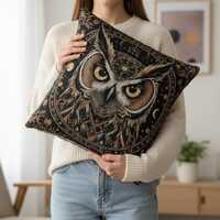 Celestial Owl Woven Cushion Cover | Gothic Astrology Throw Pillow | Mystical Moon Phase Decor | Dark