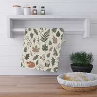 Woodland Animals Forest Leaves Tea Towel | Fox Owl Rabbit Kitchen Towel