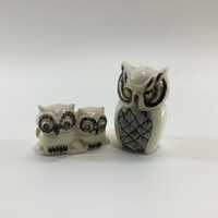 Vintage Owl Figurines Small 3" Ceramic Made in Japan Kitsch