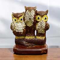 Vintage Ceramic Owl Family Figurine: Three Wise Owls Mid Century Modern Statue