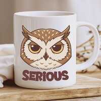 Kawaii Serious Owl Mug Current Mood, Cute Bird Coffee Cup, Funny Animal Emotion Gift, Focus Mode Pre