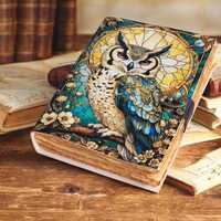 400 Pages Hedwig Owl Leather Grimoire: Handmade Book of Shadows, Deckle Edge Paper Sketchbook