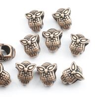 10 Owl Slider Beads, Spacer Beads, Owl Charms, Owl Beads, Antique Copper Plated Owl, Slider Bracelet