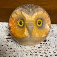 Carved Owl Paperweight Genuine Alabaster Italian Glass Eyes.                                    1/13