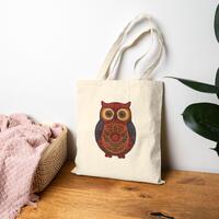 Folk Art Owl Cotton Canvas Tote Bag