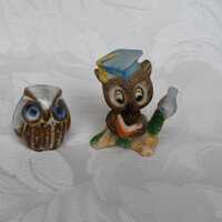 Lot Of 2 Owl Minis - Emson (?) Stoneware/Clay - Frankel (?) Porcelain Wise Owl In Graduation Cap - W