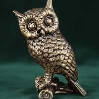 Solid Brass Owl Figurine Vintage Style Mini Owl Statue Woodland Bird Decor 4.8cm Rustic Desk Ornamen