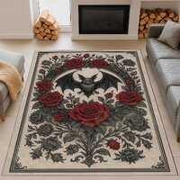 Owl Rug, Red Rose Owl Rug, Owl Area Rug, Owl Rose Carpet, Owl Animal Rug, Modern Animal Rug, Gothic 