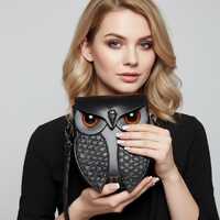 Steampunk Owl Crossbody Bag Vintage PU Leather Purse - Birthday Gift Halloween Party 19x14x9cm Black