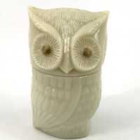 Vintage Avon Milk Glass Owl Sachet Jar | 1970s Gold Eyes Trinket Box