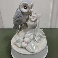 Vintage George Good WORKING Owl Rotating Music Box, Mom and Baby or Father and baby owlet, plays Moo