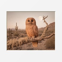 Owl Wall Art, Southwestern, Boho, Terracotta Neutral Beige Matted Wall Print