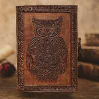 Handmade Embossed Owl Leather Journal with Antique Clasp &ndash; Vintage Rustic Brown Diary Notebook