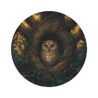 Owl in Tree Hollow Round Rug | Woodland Night Forest Illustration