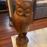 Vintage Junior Cobb Hand Carved Wooden Owl Statue-17&rdquo;-Beautiful Detail-Great For Any Display O