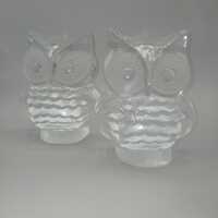 Vintage Pair Set of Bookends Owl Clear Viking Glass West Virginia original stickers in tact MINT!