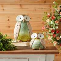 Rustic Terra Cotta Owl Decor Set | Farmhouse Shelf Accent